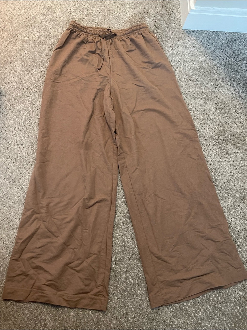 Wide Leg Drawstring Linen Pants in Brown